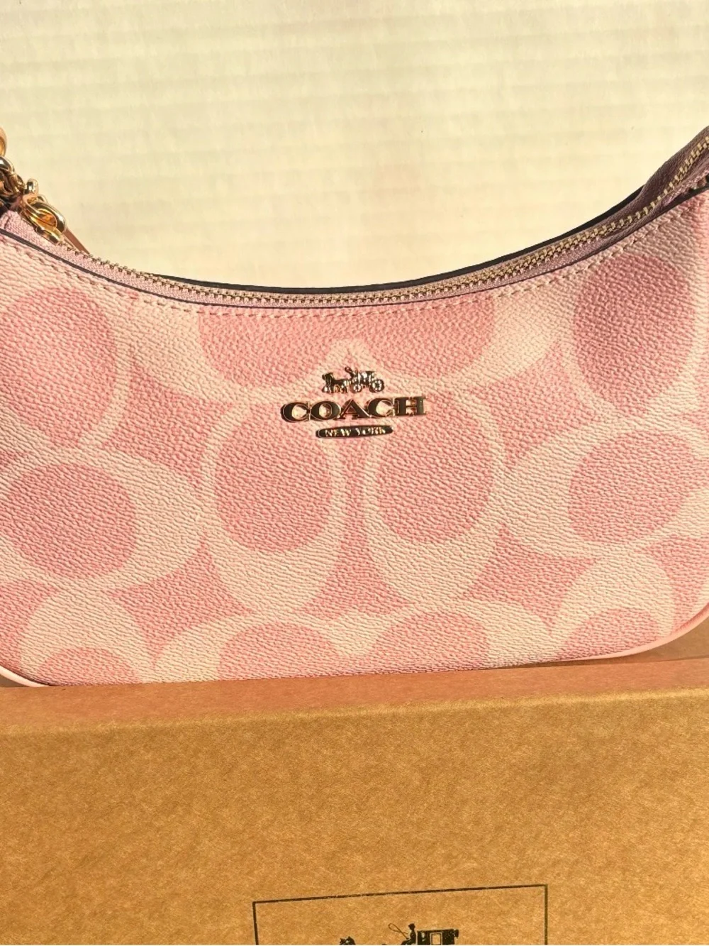 Coach Pink Signature Mini Hobo with Gold-Tone Logo